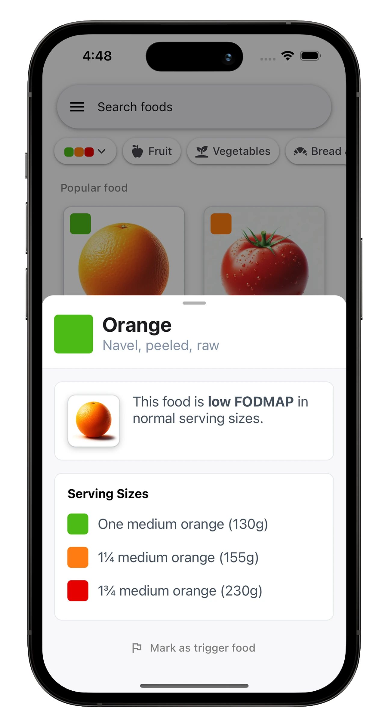 Fodmate food detail screen